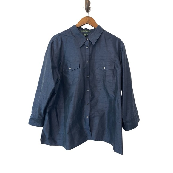 Lauren Ralph Lauren Tops - Women's Ralph Lauren Button Down Silk Blouse Navy Size 22W Boxy Lagen Look Artsy